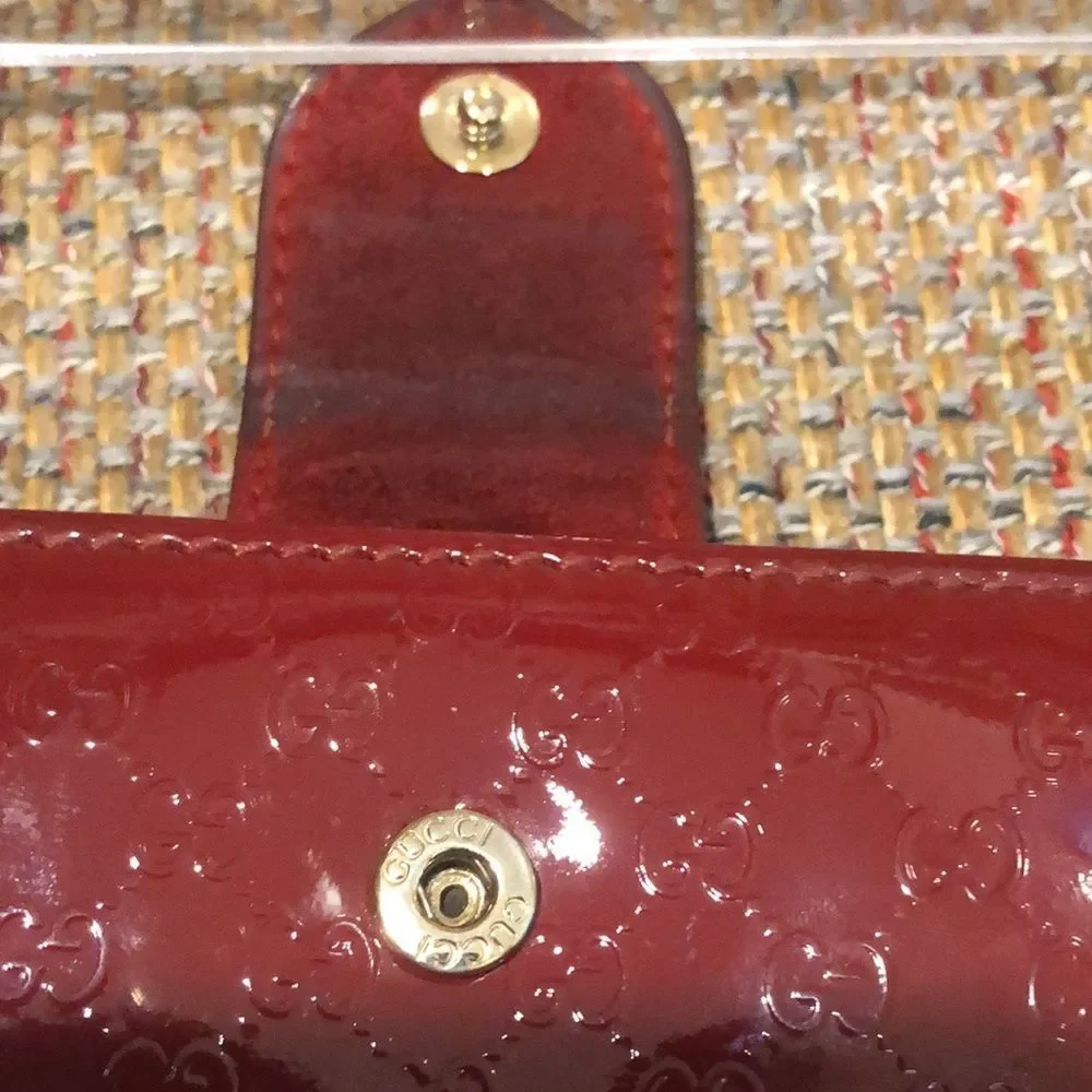 GUCCI GUCCISSMA Wine Patent Leather Continental Bifold Wallet Gold Heart Lock - Picture 8 of 17